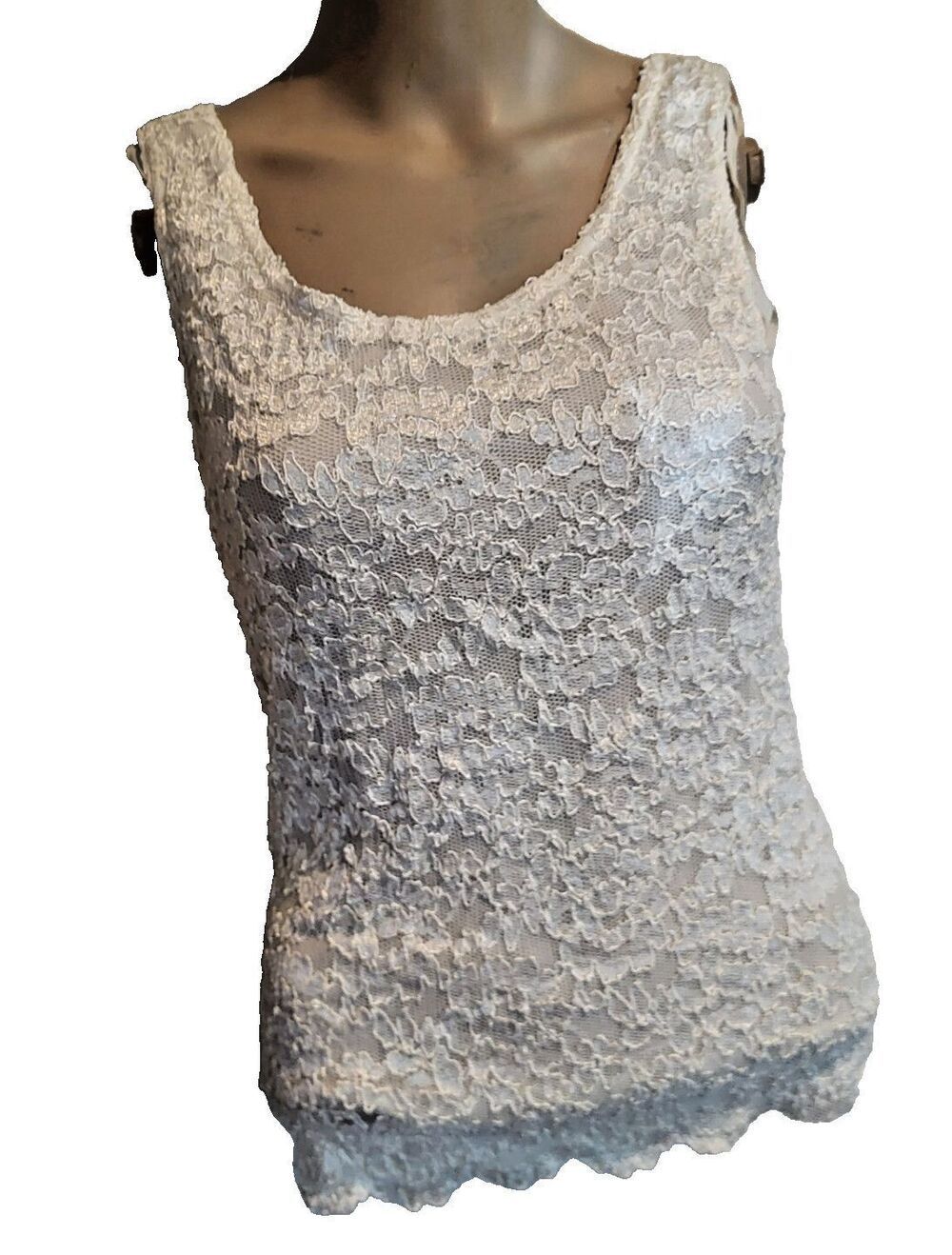 Vintage Cimmaron Dress Ivory Lace Tank Top 100% Stretchy Nylon Sz 16 Sheer Camis
